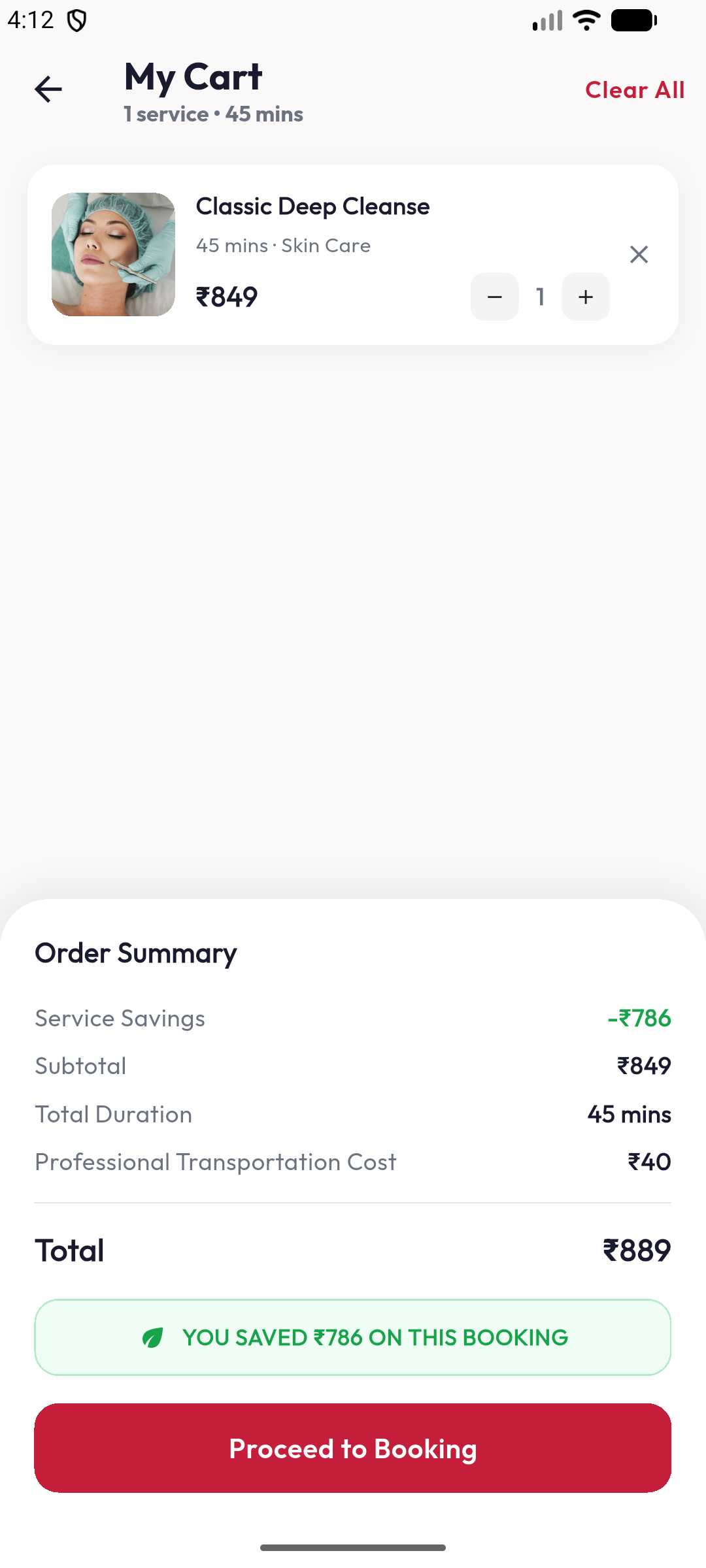 SkkinAura Checkout Screen